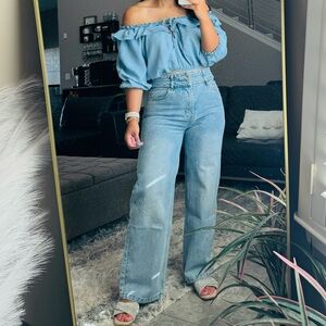 Super High Waisted Small Wide Leg Jeans
